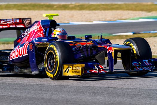JEREZ DE LA FRONTERA, SPAIN - FEB 10: Jean Eric Vergne of Toro Rosso F1 races on training session on February 10 , 2012, in Jerez de la Frontera , Spain