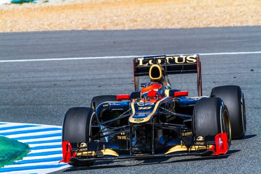 JEREZ DE LA FRONTERA, SPAIN - FEB 10: Romain Grosjean of Lotus Renault F1 races on training session on February 10 , 2012, in Jerez de la Frontera , Spain