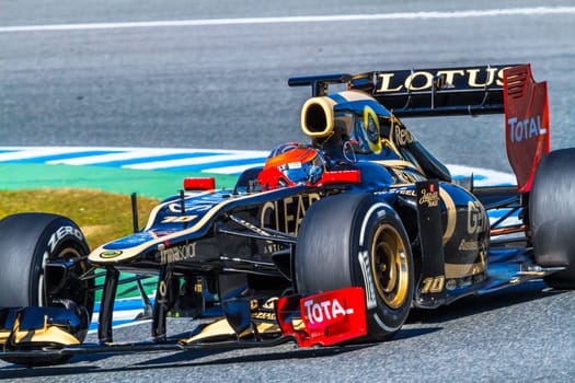 JEREZ DE LA FRONTERA, SPAIN - FEB 10: Romain Grosjean of Lotus Renault F1 races on training session on February 10 , 2012, in Jerez de la Frontera , Spain