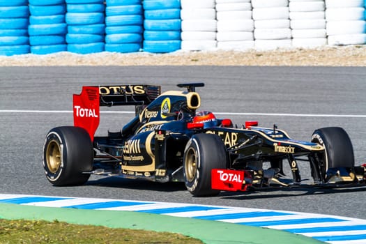 JEREZ DE LA FRONTERA, SPAIN - FEB 10: Romain Grosjean of Lotus Renault F1 races on training session on February 10 , 2012, in Jerez de la Frontera , Spain