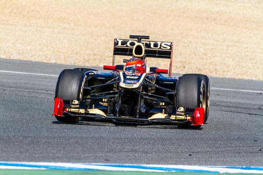 JEREZ DE LA FRONTERA, SPAIN - FEB 10: Romain Grosjean of Lotus Renault F1 races on training session on February 10 , 2012, in Jerez de la Frontera , Spain
