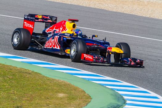 JEREZ DE LA FRONTERA, SPAIN - FEB 10: Sebastian Vettel of Red Bull F1 races on training session on February 10 , 2012, in Jerez de la Frontera , Spain
