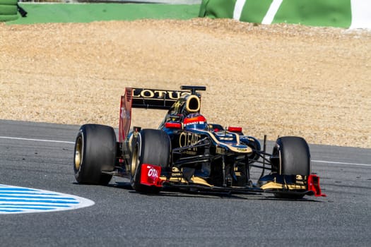 JEREZ DE LA FRONTERA, SPAIN - FEB 10: Romain Grosjean of Lotus Renault F1 races on training session on February 10 , 2012, in Jerez de la Frontera , Spain