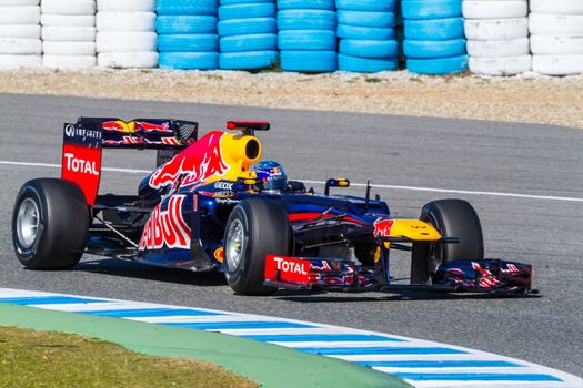 JEREZ DE LA FRONTERA, SPAIN - FEB 10: Sebastian Vettel of Red Bull F1 races on training session on February 10 , 2012, in Jerez de la Frontera , Spain