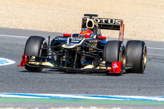 JEREZ DE LA FRONTERA, SPAIN - FEB 10: Romain Grosjean of Lotus Renault F1 races on training session on February 10 , 2012, in Jerez de la Frontera , Spain
