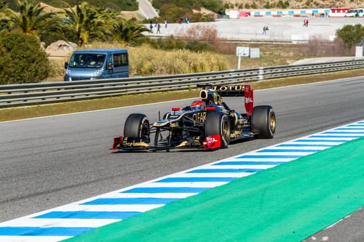 JEREZ DE LA FRONTERA, SPAIN - FEB 10: Romain Grosjean of Lotus Renault F1 races on training session on February 10 , 2012, in Jerez de la Frontera , Spain