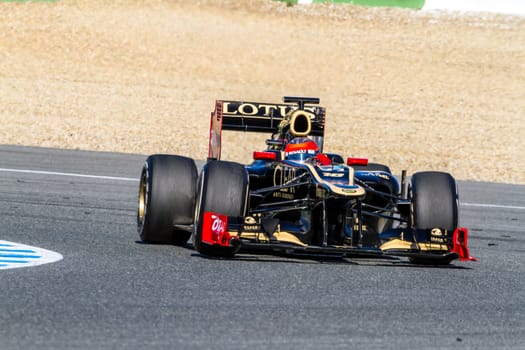JEREZ DE LA FRONTERA, SPAIN - FEB 10: Romain Grosjean of Lotus Renault F1 races on training session on February 10 , 2012, in Jerez de la Frontera , Spain