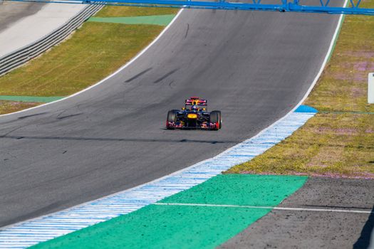 JEREZ DE LA FRONTERA, SPAIN - FEB 10: Sebastian Vettel of Red Bull F1 races on training session on February 10 , 2012, in Jerez de la Frontera , Spain