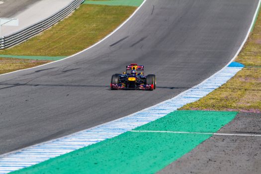 JEREZ DE LA FRONTERA, SPAIN - FEB 10: Sebastian Vettel of Red Bull F1 races on training session on February 10 , 2012, in Jerez de la Frontera , Spain