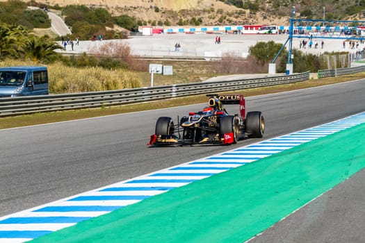 JEREZ DE LA FRONTERA, SPAIN - FEB 10: Romain Grosjean of Lotus Renault F1 races on training session on February 10 , 2012, in Jerez de la Frontera , Spain