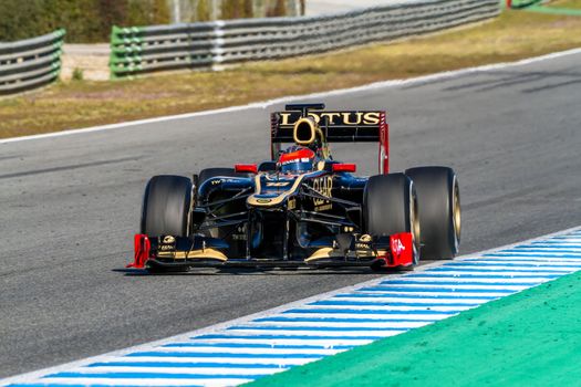 JEREZ DE LA FRONTERA, SPAIN - FEB 10: Romain Grosjean of Lotus Renault F1 races on training session on February 10 , 2012, in Jerez de la Frontera , Spain