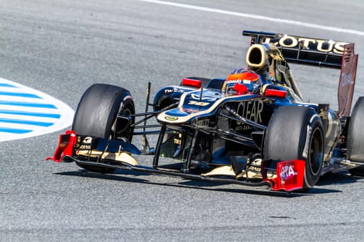 JEREZ DE LA FRONTERA, SPAIN - FEB 10: Romain Grosjean of Lotus Renault F1 races on training session on February 10 , 2012, in Jerez de la Frontera , Spain