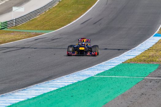 JEREZ DE LA FRONTERA, SPAIN - FEB 10: Sebastian Vettel of Red Bull F1 races on training session on February 10 , 2012, in Jerez de la Frontera , Spain