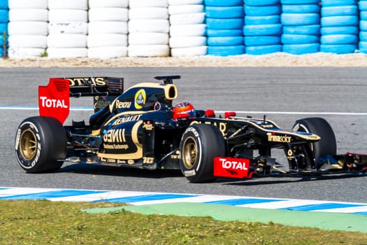 JEREZ DE LA FRONTERA, SPAIN - FEB 10: Romain Grosjean of Lotus Renault F1 races on training session on February 10 , 2012, in Jerez de la Frontera , Spain
