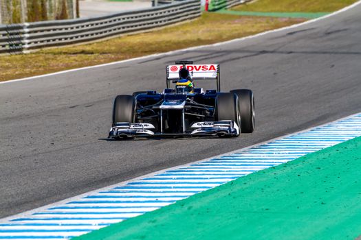 JEREZ DE LA FRONTERA, SPAIN - FEB 10: Bruno Senna of Williams F1 races on training session on February 10 , 2012, in Jerez de la Frontera , Spain