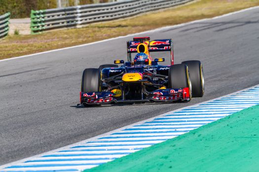 JEREZ DE LA FRONTERA, SPAIN - FEB 10: Sebastian Vettel of Red Bull F1 races on training session on February 10 , 2012, in Jerez de la Frontera , Spain