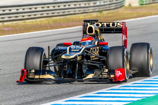JEREZ DE LA FRONTERA, SPAIN - FEB 10: Romain Grosjean of Lotus Renault F1 races on training session on February 10 , 2012, in Jerez de la Frontera , Spain