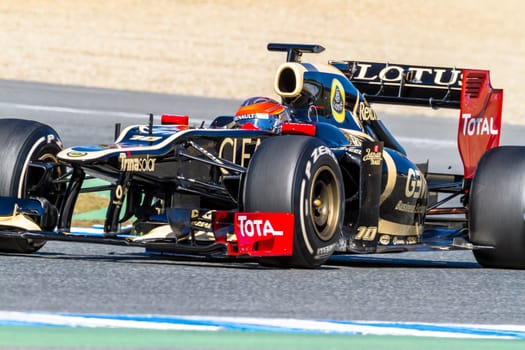 JEREZ DE LA FRONTERA, SPAIN - FEB 10: Romain Grosjean of Lotus Renault F1 races on training session on February 10 , 2012, in Jerez de la Frontera , Spain