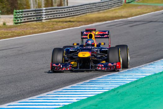 JEREZ DE LA FRONTERA, SPAIN - FEB 10: Sebastian Vettel of Red Bull F1 races on training session on February 10 , 2012, in Jerez de la Frontera , Spain