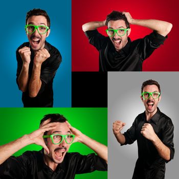 set of screaming guy on colorful backgrounds