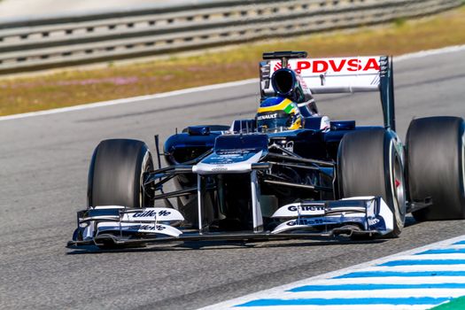JEREZ DE LA FRONTERA, SPAIN - FEB 10: Bruno Senna of Williams F1 races on training session on February 10 , 2012, in Jerez de la Frontera , Spain