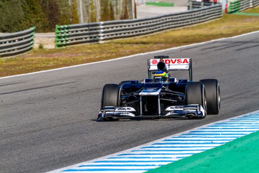 JEREZ DE LA FRONTERA, SPAIN - FEB 10: Bruno Senna of Williams F1 races on training session on February 10 , 2012, in Jerez de la Frontera , Spain
