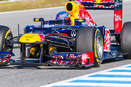 JEREZ DE LA FRONTERA, SPAIN - FEB 10: Sebastian Vettel of Red Bull F1 races on training session on February 10 , 2012, in Jerez de la Frontera , Spain
