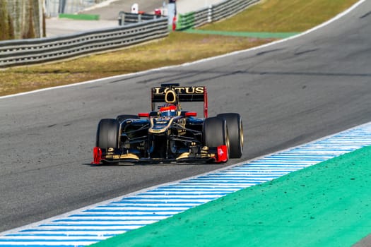 JEREZ DE LA FRONTERA, SPAIN - FEB 10: Romain Grosjean of Lotus Renault F1 races on training session on February 10 , 2012, in Jerez de la Frontera , Spain