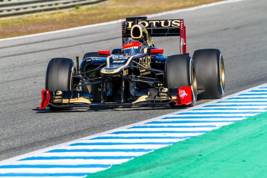 JEREZ DE LA FRONTERA, SPAIN - FEB 10: Romain Grosjean of Lotus Renault F1 races on training session on February 10 , 2012, in Jerez de la Frontera , Spain