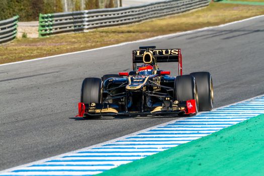 JEREZ DE LA FRONTERA, SPAIN - FEB 10: Romain Grosjean of Lotus Renault F1 races on training session on February 10 , 2012, in Jerez de la Frontera , Spain