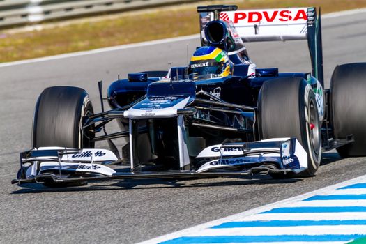 JEREZ DE LA FRONTERA, SPAIN - FEB 10: Bruno Senna of Williams F1 races on training session on February 10 , 2012, in Jerez de la Frontera , Spain