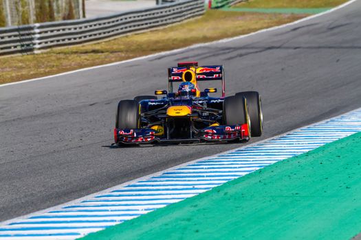 JEREZ DE LA FRONTERA, SPAIN - FEB 10: Sebastian Vettel of Red Bull F1 races on training session on February 10 , 2012, in Jerez de la Frontera , Spain