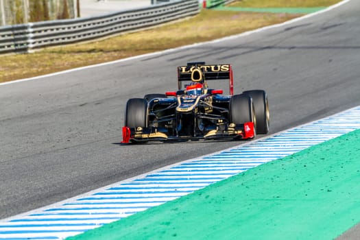 JEREZ DE LA FRONTERA, SPAIN - FEB 10: Romain Grosjean of Lotus Renault F1 races on training session on February 10 , 2012, in Jerez de la Frontera , Spain