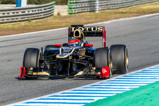 JEREZ DE LA FRONTERA, SPAIN - FEB 10: Romain Grosjean of Lotus Renault F1 races on training session on February 10 , 2012, in Jerez de la Frontera , Spain