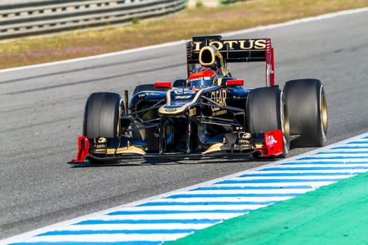 JEREZ DE LA FRONTERA, SPAIN - FEB 10: Romain Grosjean of Lotus Renault F1 races on training session on February 10 , 2012, in Jerez de la Frontera , Spain