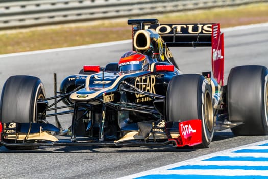 JEREZ DE LA FRONTERA, SPAIN - FEB 10: Romain Grosjean of Lotus Renault F1 races on training session on February 10 , 2012, in Jerez de la Frontera , Spain