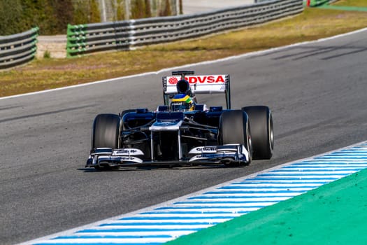 JEREZ DE LA FRONTERA, SPAIN - FEB 10: Bruno Senna of Williams F1 races on training session on February 10 , 2012, in Jerez de la Frontera , Spain