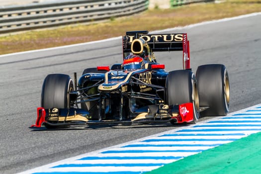 JEREZ DE LA FRONTERA, SPAIN - FEB 10: Romain Grosjean of Lotus Renault F1 races on training session on February 10 , 2012, in Jerez de la Frontera , Spain