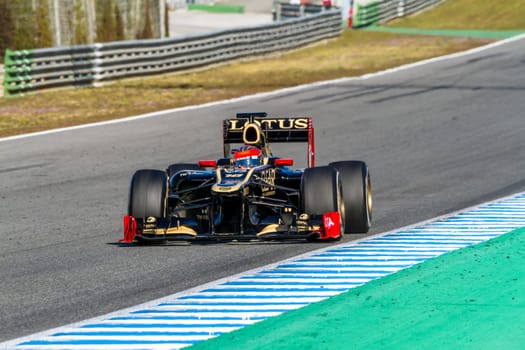 JEREZ DE LA FRONTERA, SPAIN - FEB 10: Romain Grosjean of Lotus Renault F1 races on training session on February 10 , 2012, in Jerez de la Frontera , Spain