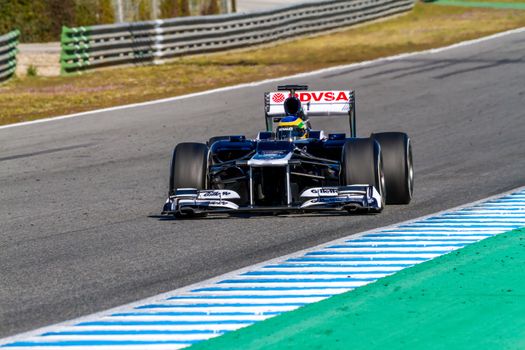 JEREZ DE LA FRONTERA, SPAIN - FEB 10: Bruno Senna of Williams F1 races on training session on February 10 , 2012, in Jerez de la Frontera , Spain