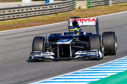 JEREZ DE LA FRONTERA, SPAIN - FEB 10: Bruno Senna of Williams F1 races on training session on February 10 , 2012, in Jerez de la Frontera , Spain