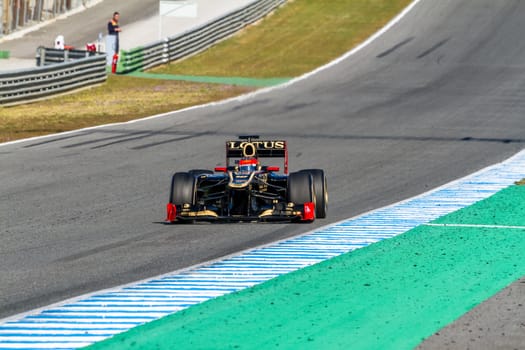 JEREZ DE LA FRONTERA, SPAIN - FEB 10: Romain Grosjean of Lotus Renault F1 races on training session on February 10 , 2012, in Jerez de la Frontera , Spain