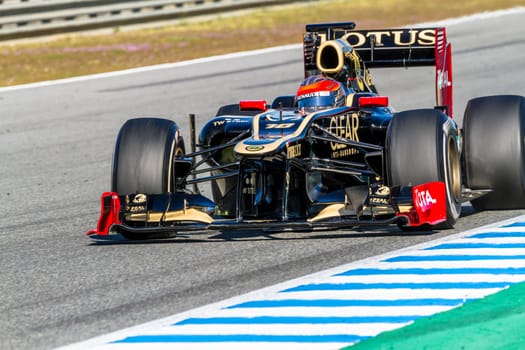 JEREZ DE LA FRONTERA, SPAIN - FEB 10: Romain Grosjean of Lotus Renault F1 races on training session on February 10 , 2012, in Jerez de la Frontera , Spain