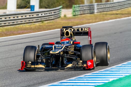 JEREZ DE LA FRONTERA, SPAIN - FEB 10: Romain Grosjean of Lotus Renault F1 races on training session on February 10 , 2012, in Jerez de la Frontera , Spain