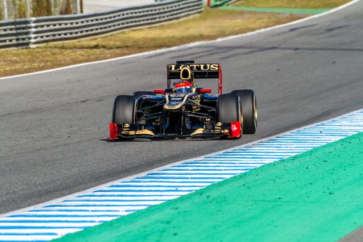 JEREZ DE LA FRONTERA, SPAIN - FEB 10: Romain Grosjean of Lotus Renault F1 races on training session on February 10 , 2012, in Jerez de la Frontera , Spain