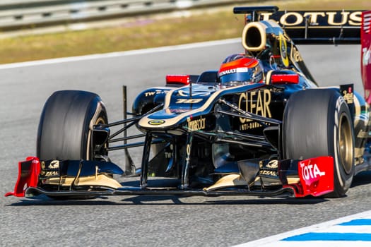 JEREZ DE LA FRONTERA, SPAIN - FEB 10: Romain Grosjean of Lotus Renault F1 races on training session on February 10 , 2012, in Jerez de la Frontera , Spain