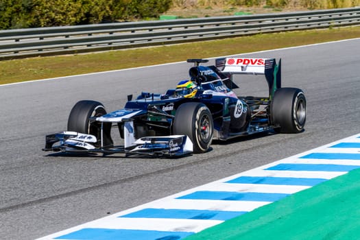JEREZ DE LA FRONTERA, SPAIN - FEB 10: Bruno Senna of Williams F1 races on training session on February 10 , 2012, in Jerez de la Frontera , Spain