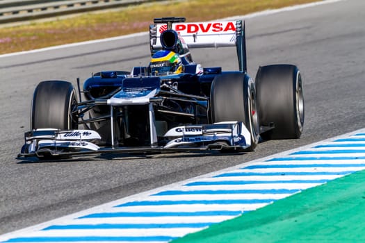JEREZ DE LA FRONTERA, SPAIN - FEB 10: Bruno Senna of Williams F1 races on training session on February 10 , 2012, in Jerez de la Frontera , Spain