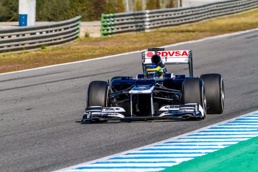 JEREZ DE LA FRONTERA, SPAIN - FEB 10: Bruno Senna of Williams F1 races on training session on February 10 , 2012, in Jerez de la Frontera , Spain