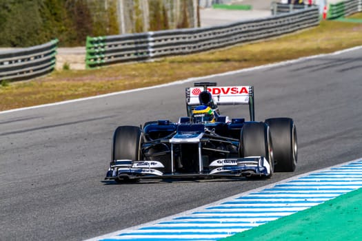 JEREZ DE LA FRONTERA, SPAIN - FEB 10: Bruno Senna of Williams F1 races on training session on February 10 , 2012, in Jerez de la Frontera , Spain
